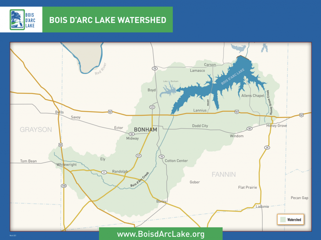 Map of Bois d'Arc Lake Watershed